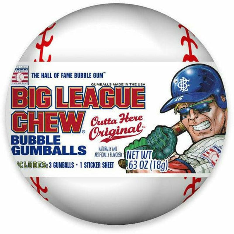 BIG LEAGUE CHEW BASEBALL W/ GUMBALLS, STICKERS & TATTOO