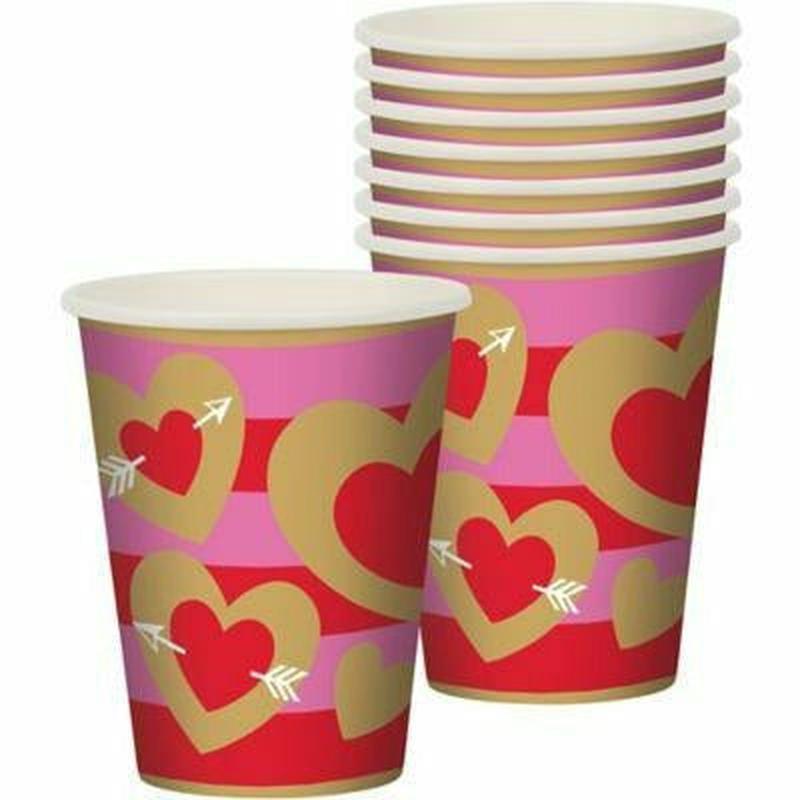 Heart of Gold Red Pink Valentine's Day Holiday Party 9 Oz. Paper Cups